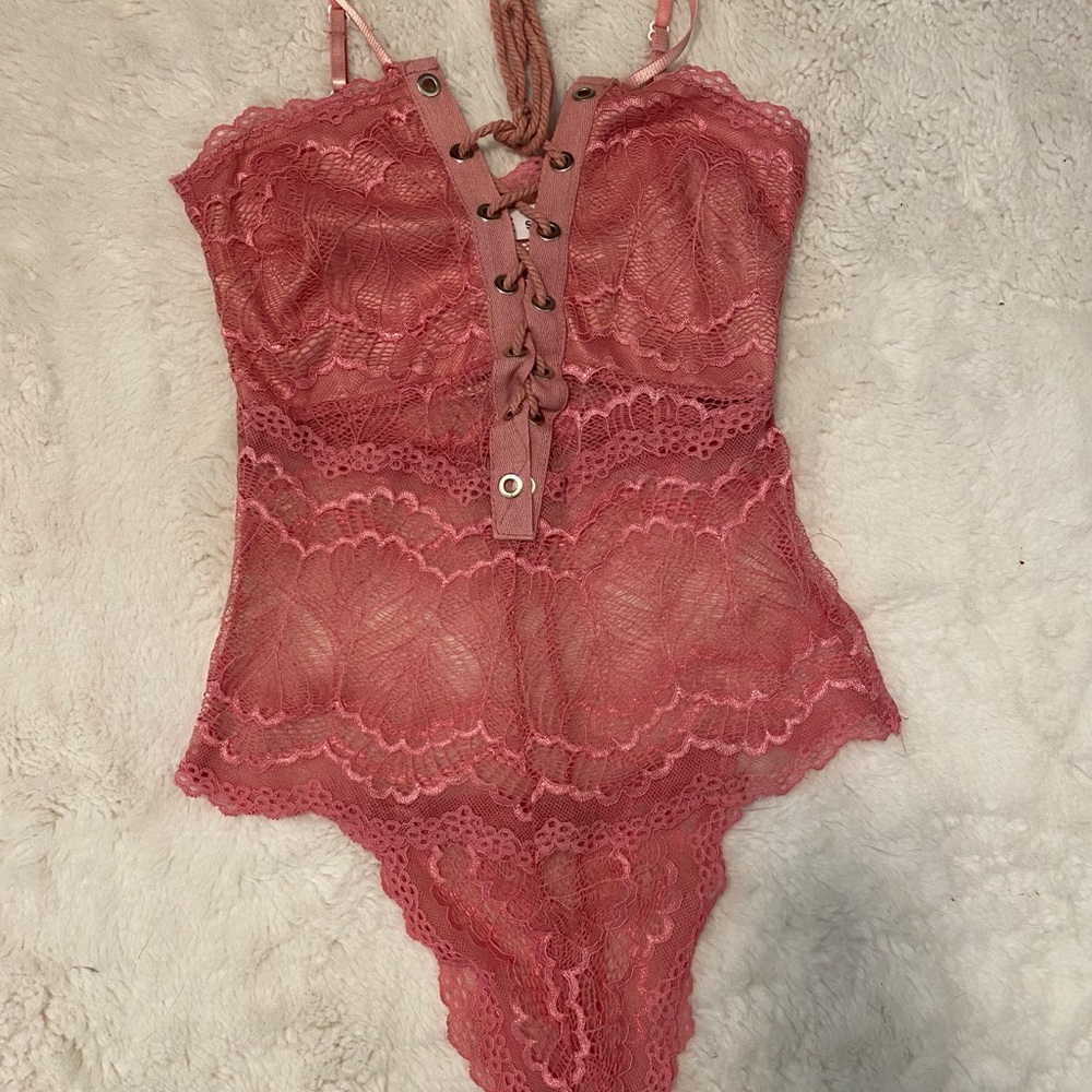 Pink lace bodysuit